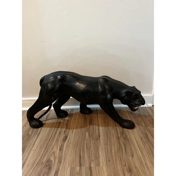 Vintage Large Panther Sculpture Handcrafted Papier Mache Cat Art Deco 32 Inch Ta